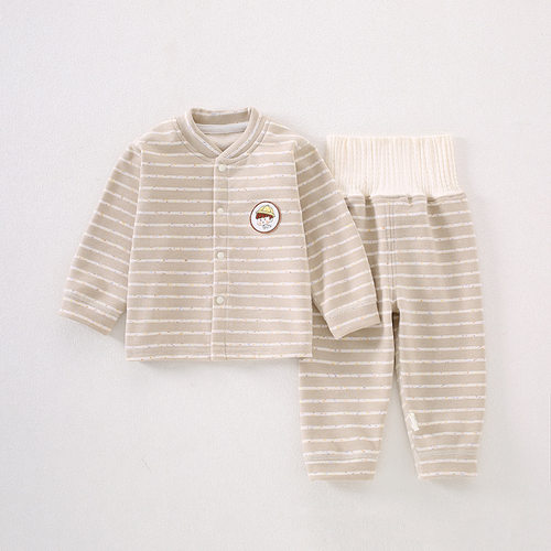 婴儿衣服羊毛蚕丝条纹保暖内衣加绒高腰秋衣秋裤宝宝分体套装