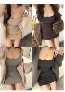 NAYA 磨毛带胸垫打底吊带连衣裙女秋冬内搭显瘦收腰包臀短裙 CHAN