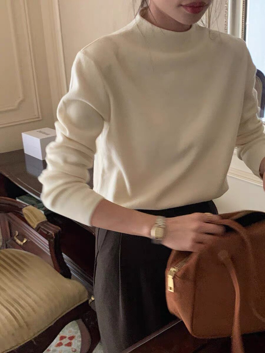 ANGELA半高领长袖打底衫女秋新款内搭单穿显瘦百搭羊绒上衣抗起球