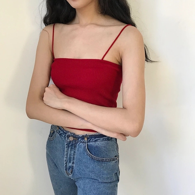 平口复古针织细带百搭吊带