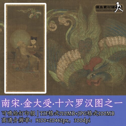 南宋金大受十六罗汉图/工笔佛造像罗汉应真尊者图电子版原图f329