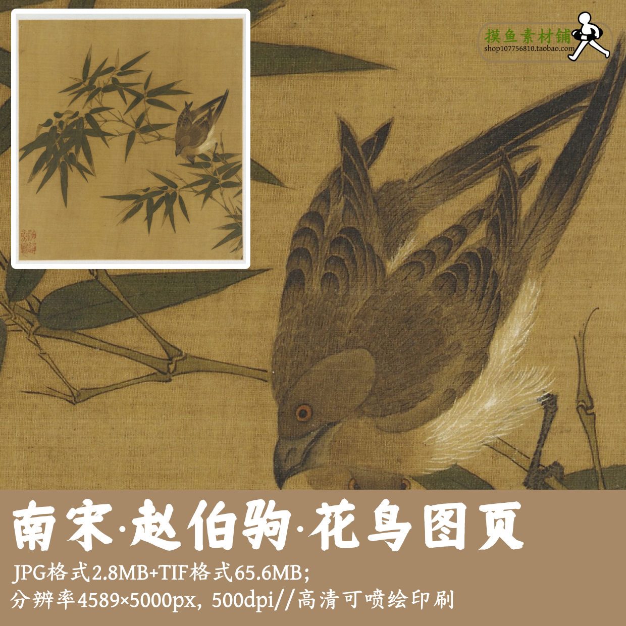 南宋赵伯驹/花鸟图页/中国画工笔花鸟画竹子电子版装饰画G14311