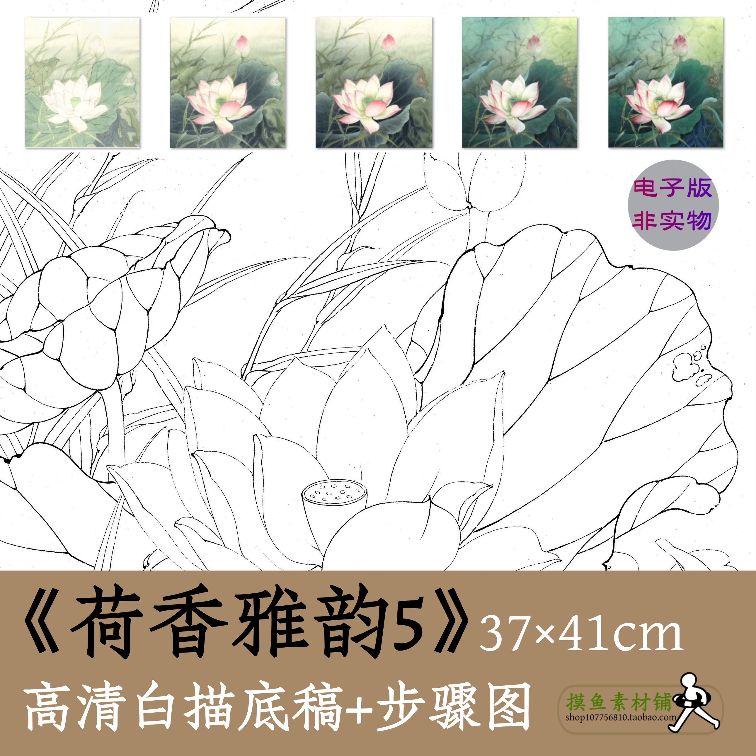 工笔画白描线稿电子版x037《荷香雅韵