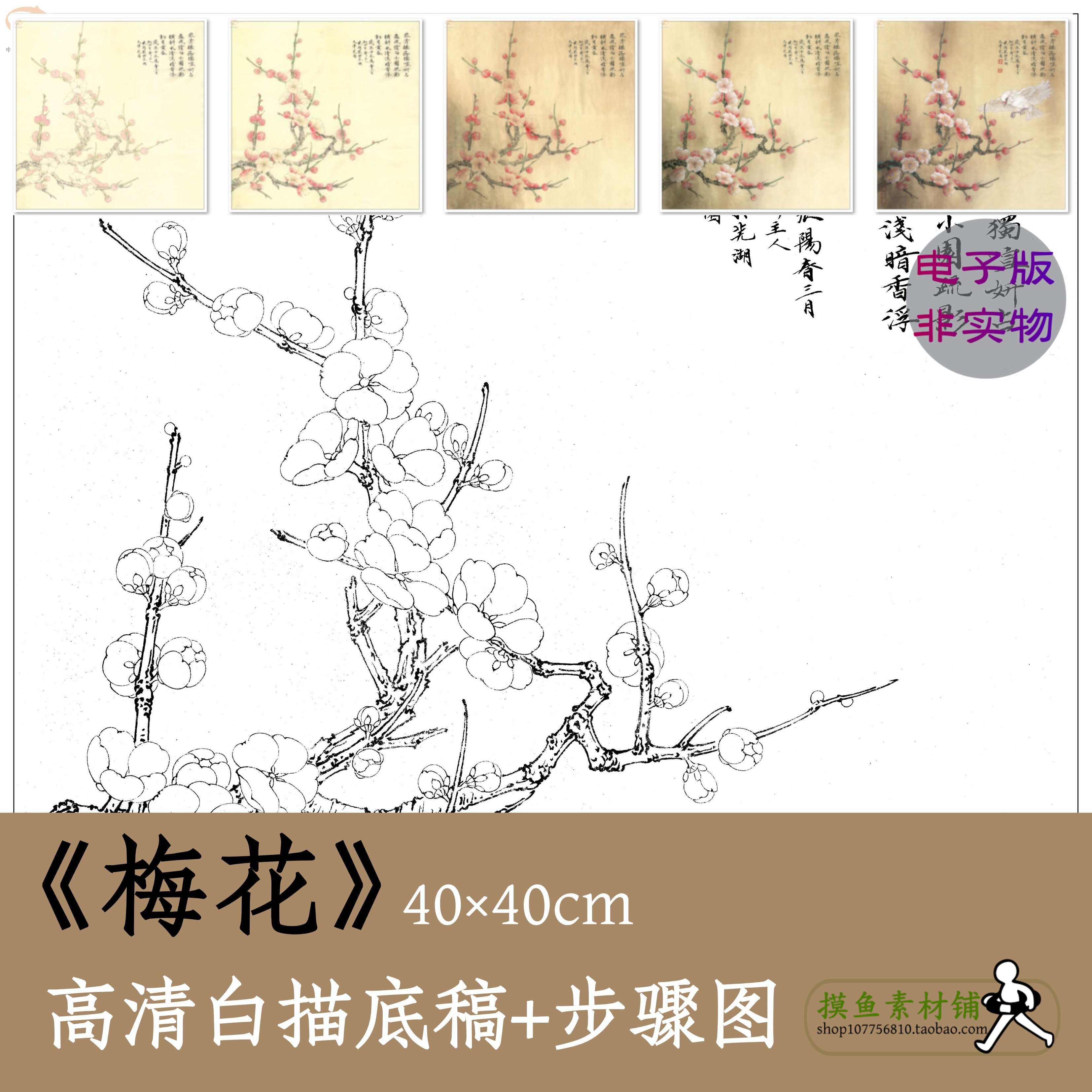 国画工笔画白描勾线稿电子版x064《梅花