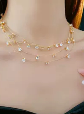 达令 满天星女士项链 时尚百搭衣服颈链 锁骨链 圆形多层叠戴配饰