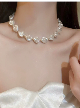 达令 扁圆强光仿珍珠项链 百搭通勤珠链 七夕节送女友礼物 锁骨链