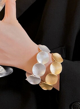 达令 圆形拼接金属手链 冷淡风不掉色手环  金银色简约手镯 手饰