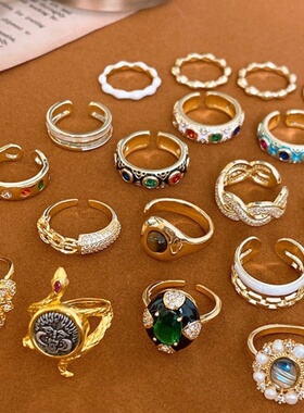 达令 金色猫眼石不规则戒指 精致设计可调节食指戒 女士个性指环