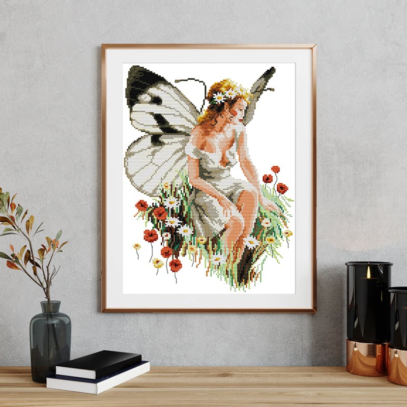 蝴蝶仙子卡通人物简约送礼十字绣2023年新款线绣客厅卧室手工刺绣