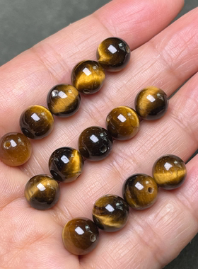 天然黄虎眼石圆珠配件猫眼散珠diy串珠手链项链隔珠饰品配件黄色