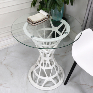 阳台小茶几圆形简易台小户型小圆桌钢化玻璃小圆桌子休闲桌椅套装