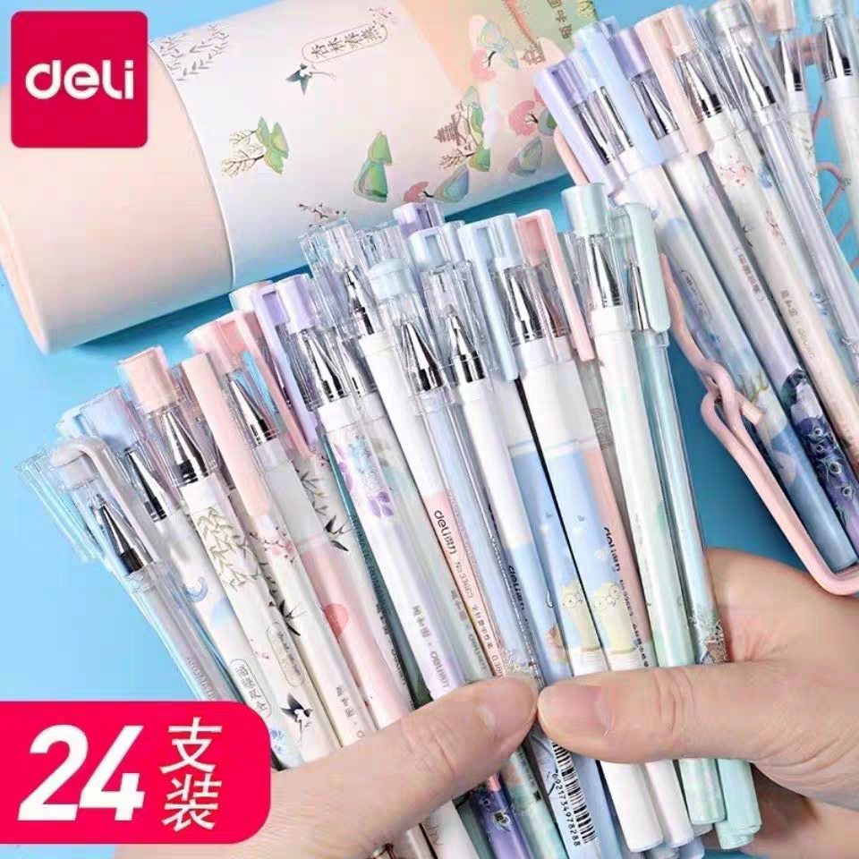 得力中性笔0.38mm全针管黑色卡通笔羊驼君学生用细笔刷题笔批发