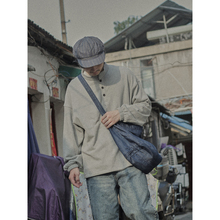 危机青年 简约纯色宽松立领卫衣男 日系复古中山领套头长袖上衣秋