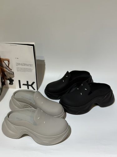 伊丽宣2025春夏新款真皮厚底包头半拖鞋懒人鞋508-22