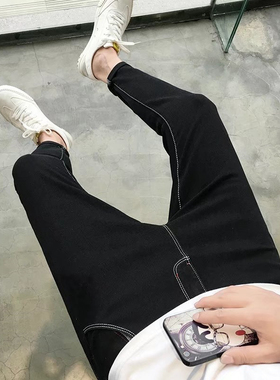 秋冬款男士修身小脚紧身时尚25-26码XS黑色显瘦小脚九分牛仔裤子