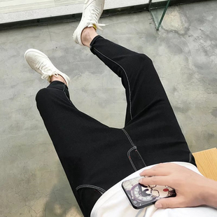 秋冬款男士修身小脚紧身时尚25-26码XS黑色显瘦小脚九分牛仔裤子