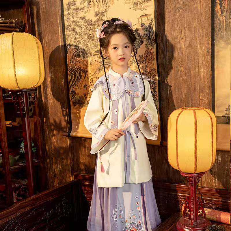 女童原创汉服春秋装中国风超仙连衣裙女宝宝明制套装儿童古风儒裙