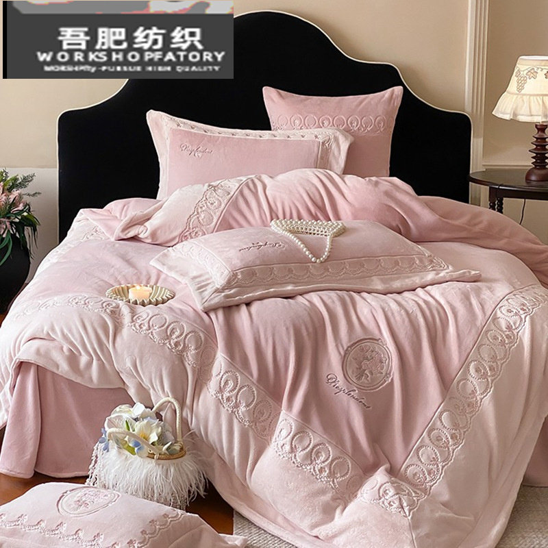 冬季加厚牛奶绒床品四件套加绒珊瑚绒被套毛绒高级感床单床上用品