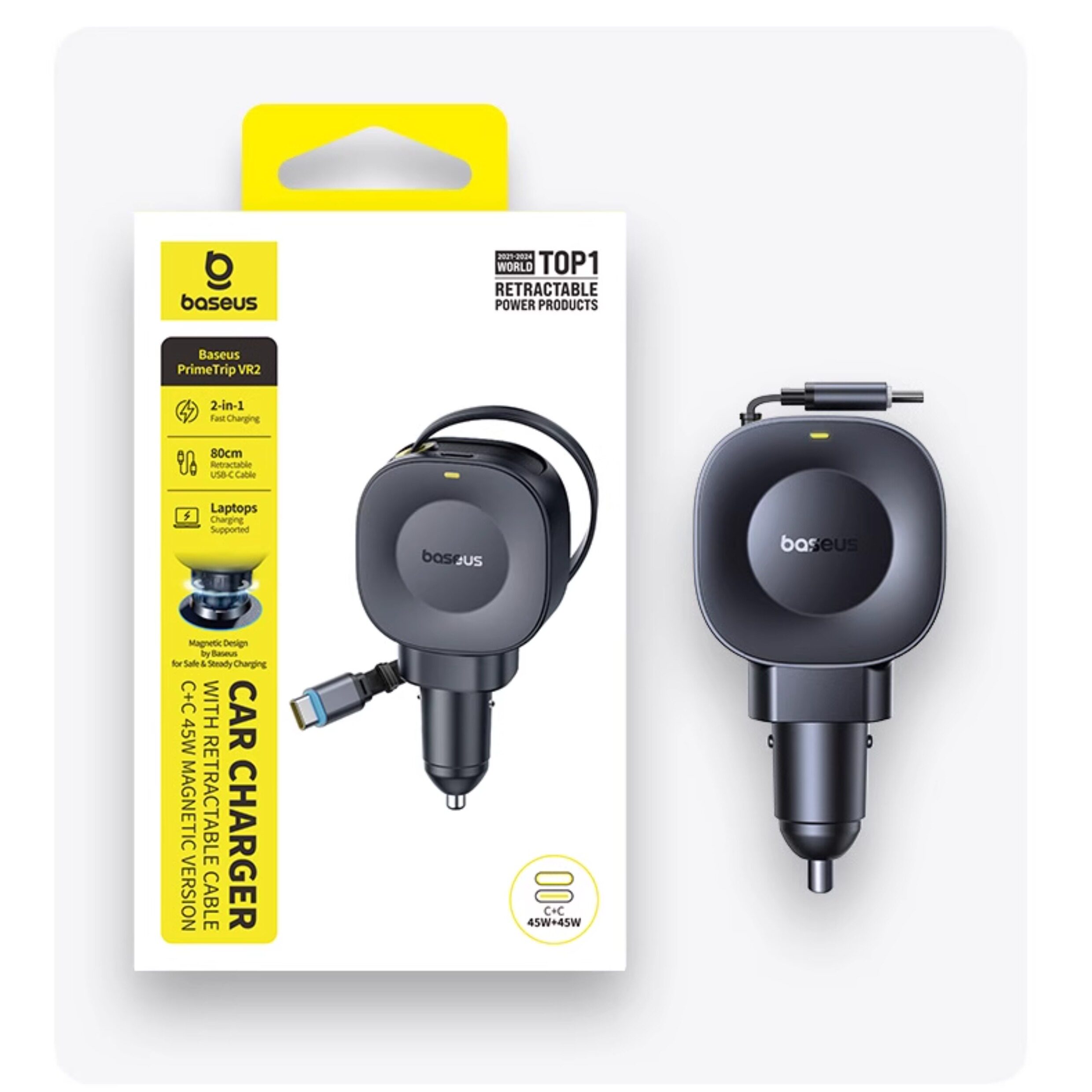 倍思 车载充电器伸缩线适用苹果iPhone17Pro三星手机通用车充45W