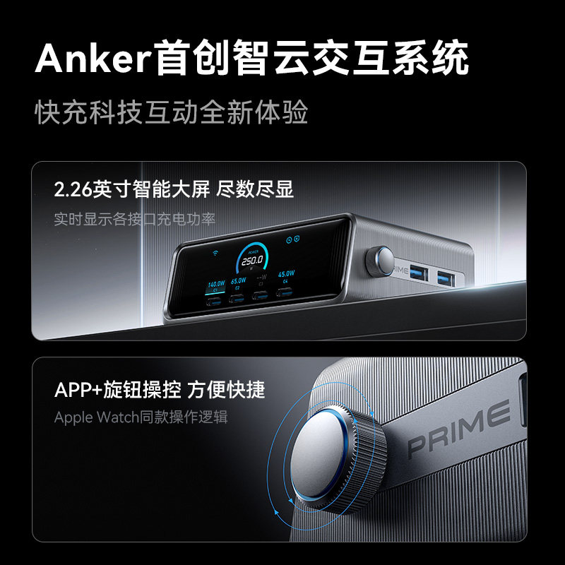 Anker安克 Prime系列 250W六口桌面充电器氮化镓快充4C2A多口桌充 A2345