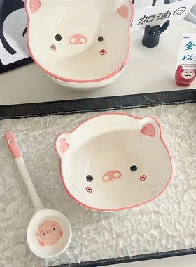 纯手绘猪猪米饭碗陶瓷可爱