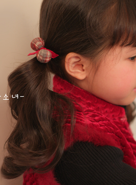The H复古红色毛绒蝴蝶结发绳新年氛围感发饰女童双马尾弹力皮筋