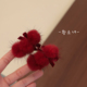 黄小妞酒红色貂毛球儿童发夹洋气气质小女孩侧边夹新年碎发夹头饰