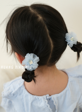 The H韩版ins风高级儿童扎马尾花朵发绳气质皮筋女童夏日发饰