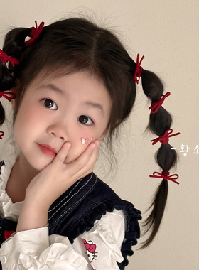 黄小妞儿童可爱蝴蝶结发圈小女孩百搭俏皮发饰红色新年双马尾发绳
