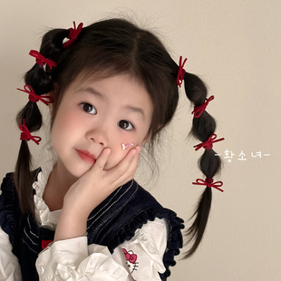 黄小妞儿童可爱蝴蝶结发圈小女孩百搭俏皮发饰红色新年双马尾发绳