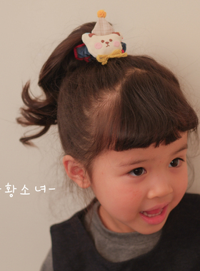 The H可爱卡通小熊发圈女童毛绒彩色球球装饰头饰弹力皮筋