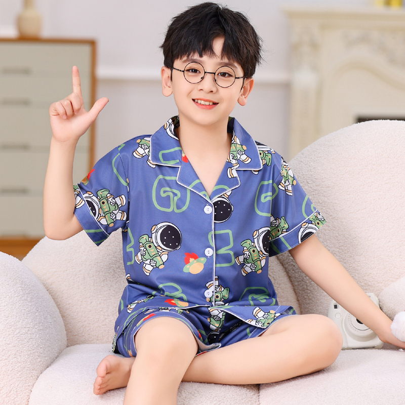 纯棉男童睡衣小孩2025新款薄款短袖男孩中大童儿童家居服套装夏季