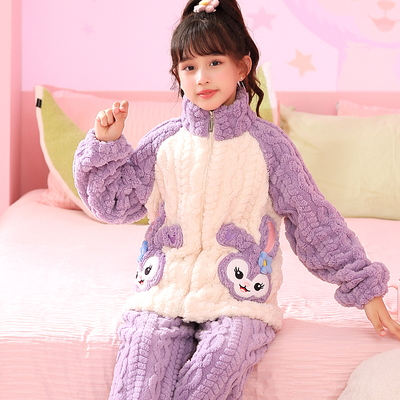 女童加绒睡衣2025秋冬款法兰绒冬季儿童女孩宝宝加厚珊瑚绒家居服