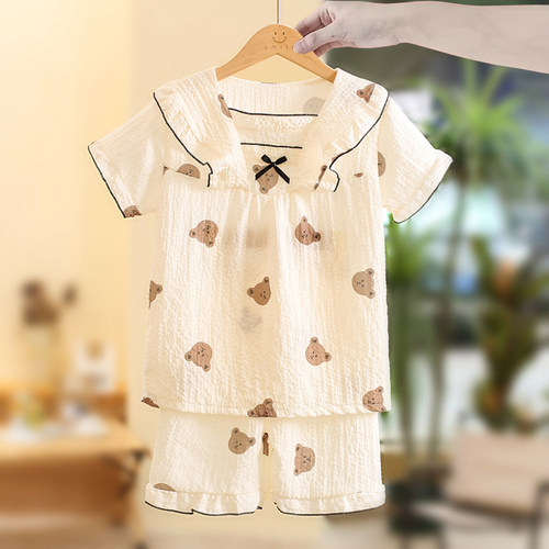 2026新款女童睡衣夏季款纯棉薄款儿童女孩短袖套装大童夏天家居服