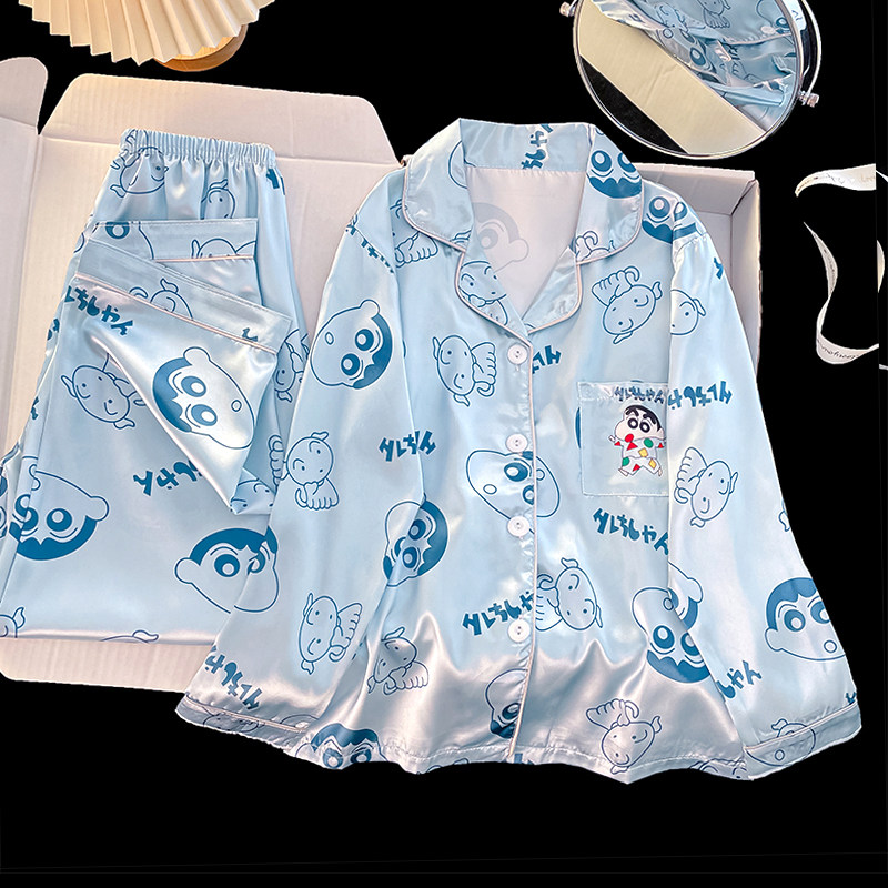 儿童睡衣男童家居服套装夏季薄款长袖空调服小孩春秋冰丝中大童女