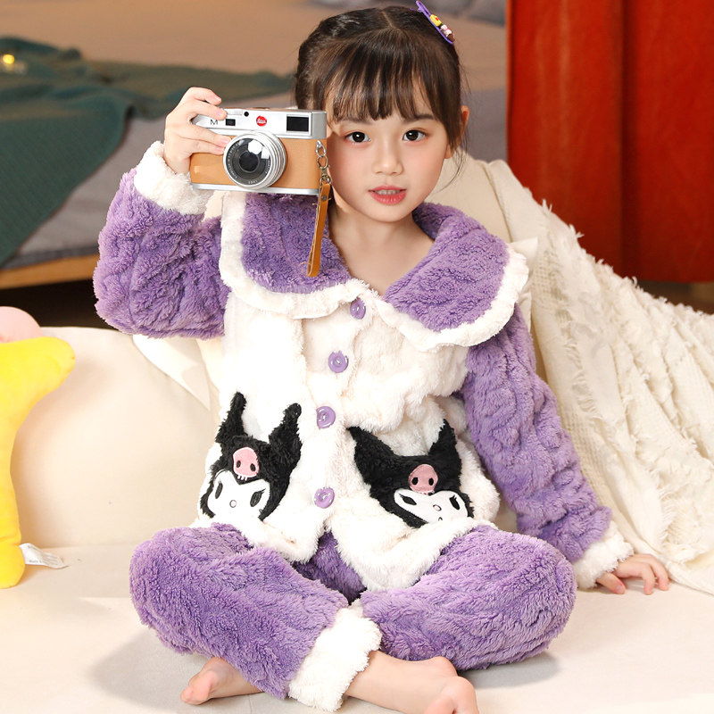 秋冬法兰绒女童睡衣珊瑚绒家居服