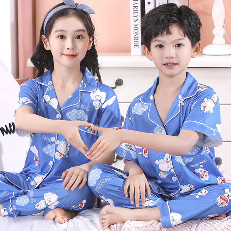 儿童睡衣男童春秋季纯棉女孩宝宝小孩短袖长裤薄款家居服夏季套装