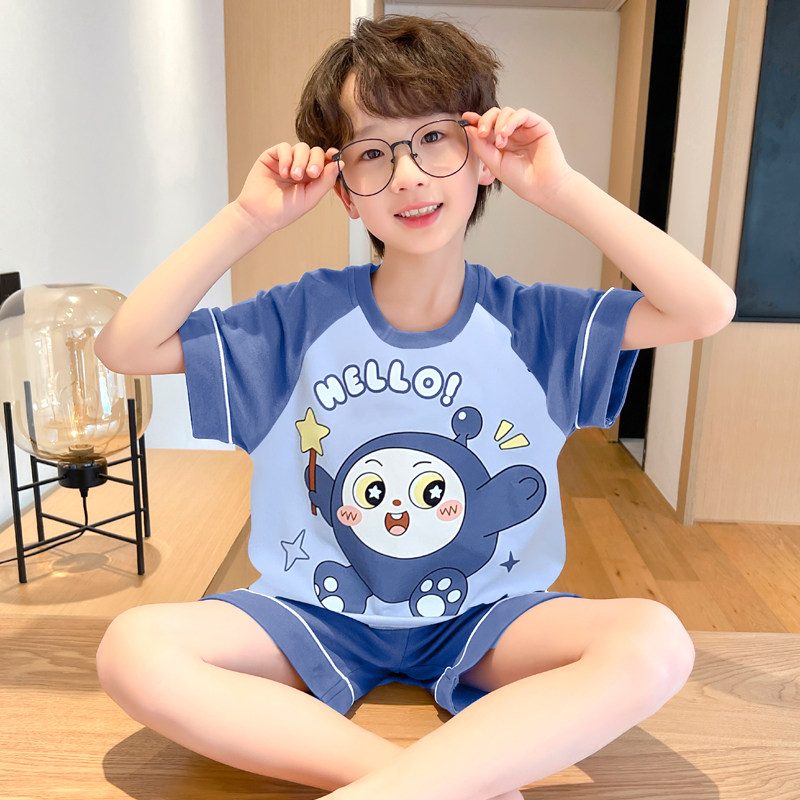 儿童睡衣男童短袖纯棉薄款套装夏季中大童小孩宝宝卡通家居服夏天