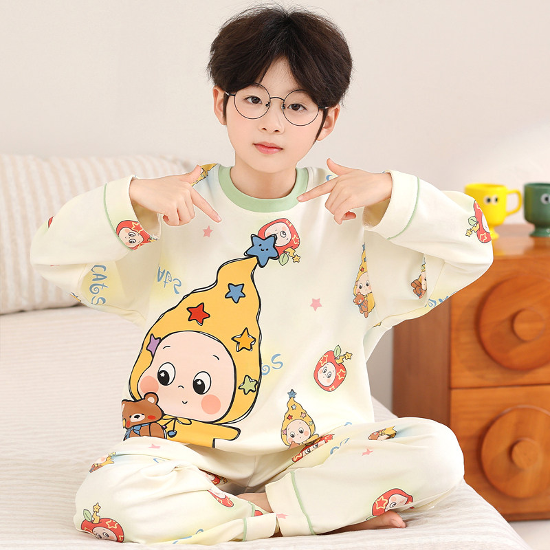 2026新款男童睡衣儿童纯棉长袖春秋季卡通薄款小男孩中大童家居服