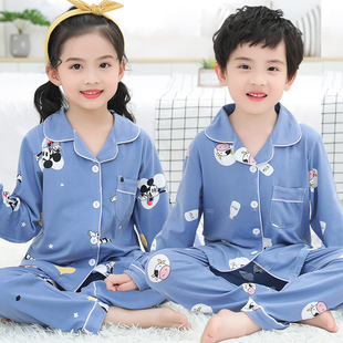 小男孩大童宝宝公主家居服套装 薄款 夏 纯棉春秋季 儿童睡衣女童长袖