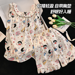 儿童纯棉背心睡衣女童套装夏季薄款小女孩宝宝无袖跨栏背心家居服