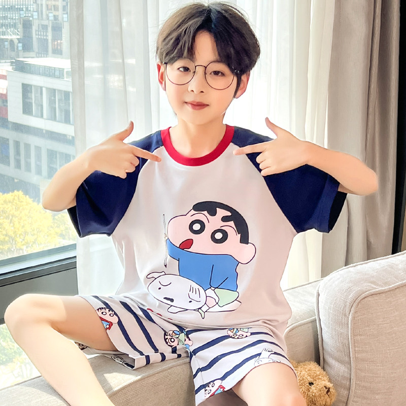 2026新款男童睡衣儿童夏季薄款短袖纯棉男孩中大童家居服套装夏款