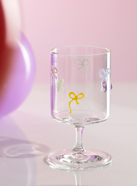 蝴蝶结原创高脚杯可爱香槟杯饮料玻璃杯啤酒杯女生微醺红酒杯礼物
