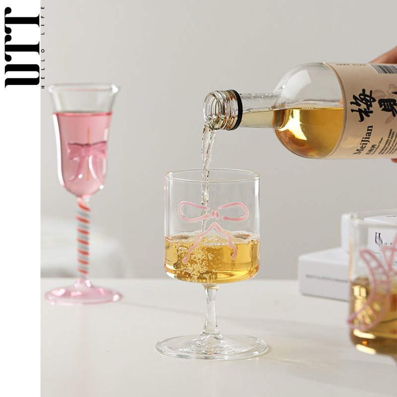 蝴蝶结热红酒杯耐高温玻璃杯葡萄酒杯香槟杯黄酒杯女士微醺酒杯