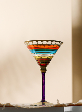 手绘马天尼酒杯复古鸡尾酒杯甜酒杯高脚杯香槟杯红酒杯玻璃杯礼物