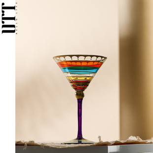 手绘马天尼酒杯复古鸡尾酒杯甜酒杯高脚杯香槟杯红酒杯玻璃杯礼物