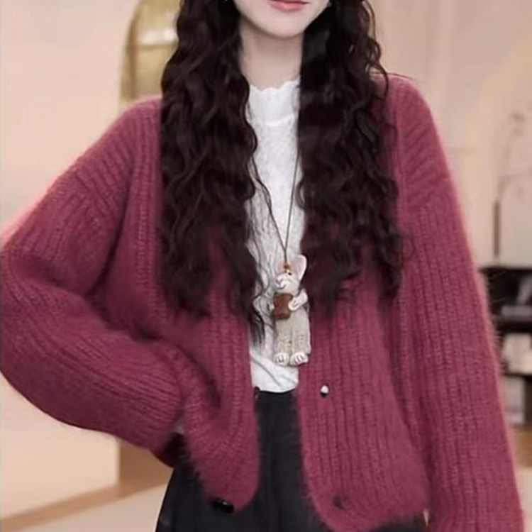 2025新款慵懒风半开领毛衣女秋冬宽松显瘦针织开衫高级感气质上衣