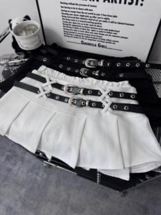 高腰显瘦jk短裙 假两件双腰头新款 美式 辣妹百褶a字半身裙女夏季