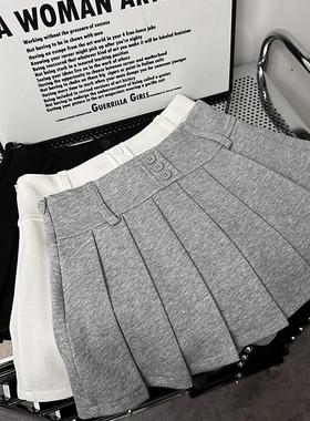 BIG BIU STUDIO新款压褶低腰防走光灰色a字百褶裙女半身短裙子