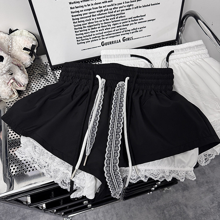 BIG BIU甜美减龄超A短裤女夏季新款蕾丝花边韩版休闲显瘦抽绳裤,女装/女士精品,休闲裤,淘宝优惠券,粉丝福利购,淘宝优惠卷